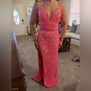 Elegant Pink Sequin Prom Dress